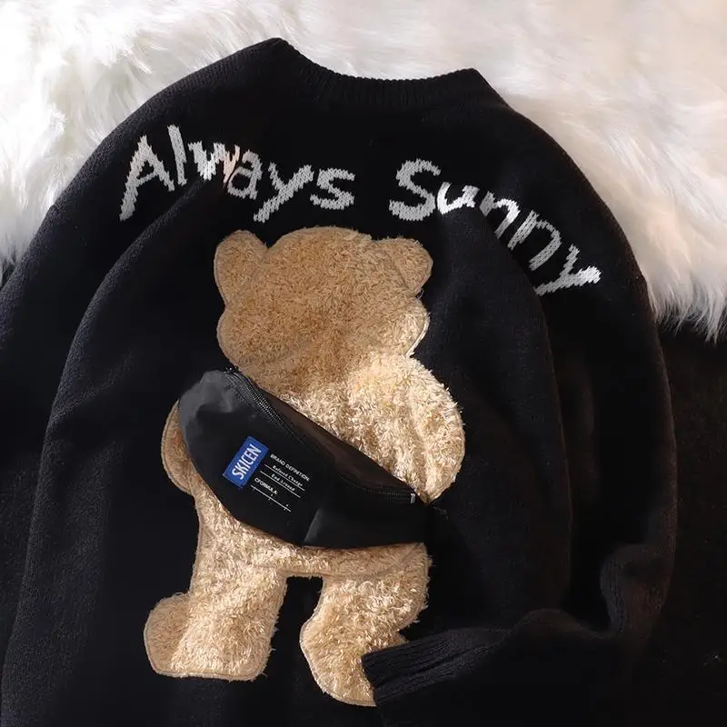 

High Quality Winter Cute Backpack Little Bear Sweater Women Warm Pullover Couple Premium Oversized Knit Tops Goth Y2k Clothes