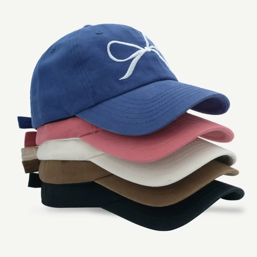 Ins Korean Pink Bow Embroidered Baseball Cap Spring and Summer Sun Protection Versatile Cute and Sweet Beautiful Woman's Hats baseball caps baseball cap