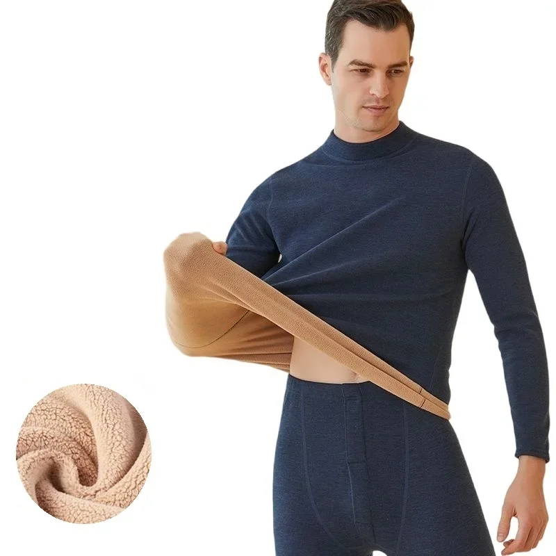 Winter Thermal Underwear Men Mock-neck First Layer 2 Pieces Under Panties and Undershirts Keep Warm Clothing Elastic L-4XL