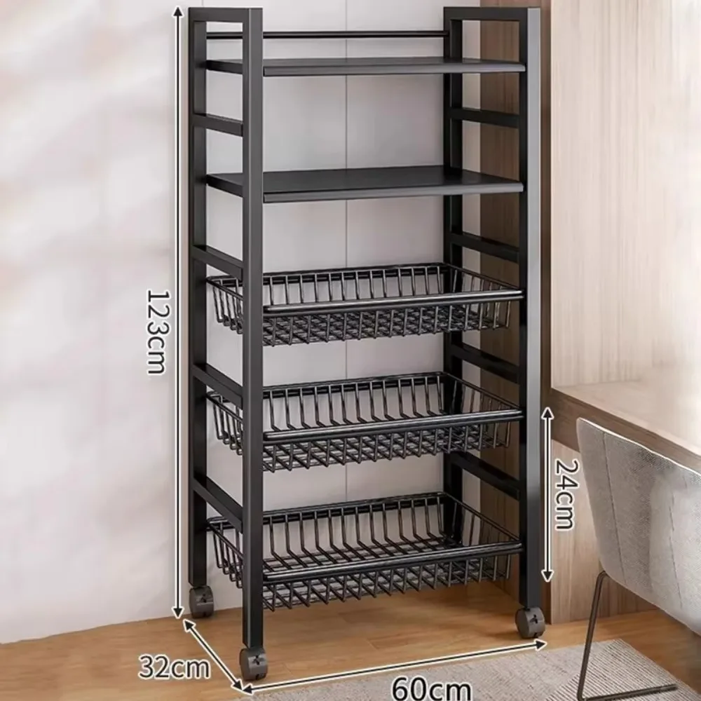 Multi-Layer Storage Basket Floor Type Oven Microwave Cart Rack Moving Fruit Trolley Racks Storage Shelves