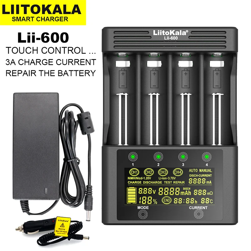 Chargeur de batterie LiitoKala Lii-PD4 Lii-S8 Lii500s Lii600 pour batterie NiMH 18650 26650 21700 AA AAA 18350 V/3.7V/3.2V/ lithium