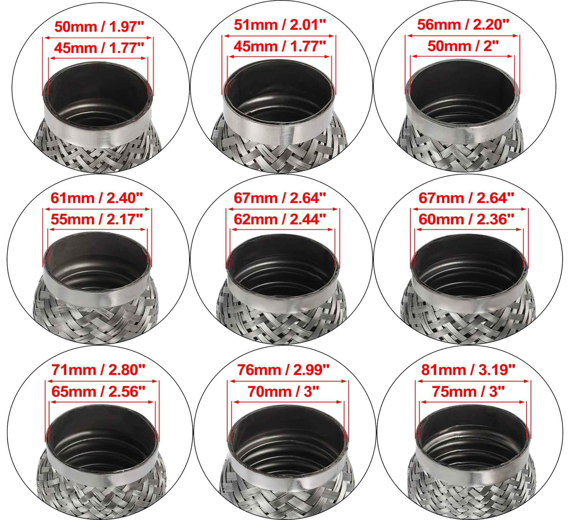 Car Muffler Exhaust Flex Pipe Flexible Tubing Exhaust Joint Silencer Stainless Steel 45/50/55/65/70/75mm 160mm 200mm exhaust muffler tip exhaust trim pipe exhaust pipe muffler exhaust pipe connector