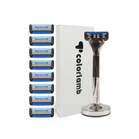 Colorlamb Black Silver Men Razor Manual Shaver Set with Trimmer 5 Layer Stainless Steel Blades 50g Metal Barber Tool