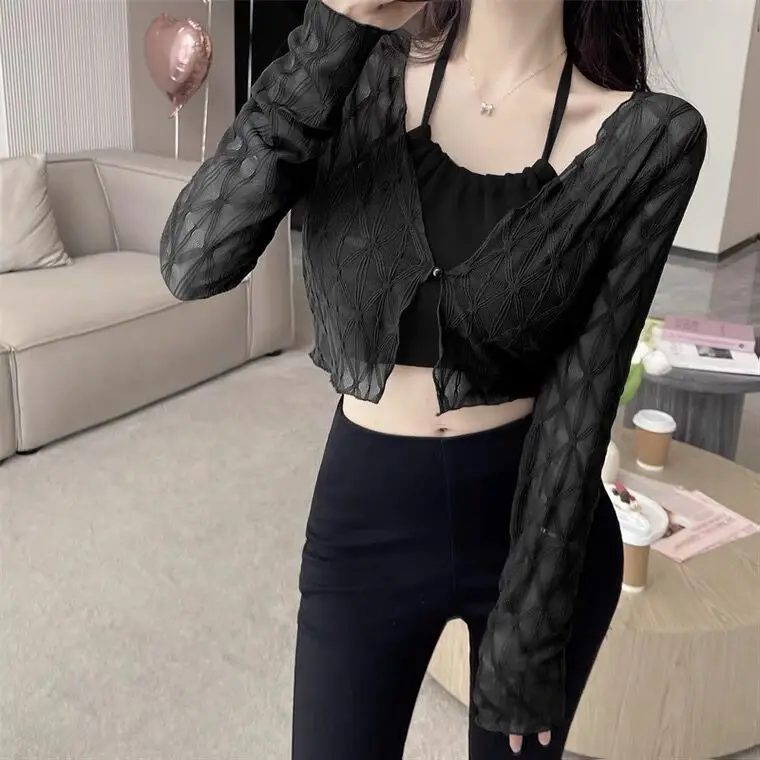 Summer Thin Sun-proof Cardigans Women Crochet Midriff-baring Tops Short Leisure All-match Y2k Korean Style Daily Slim Fashion