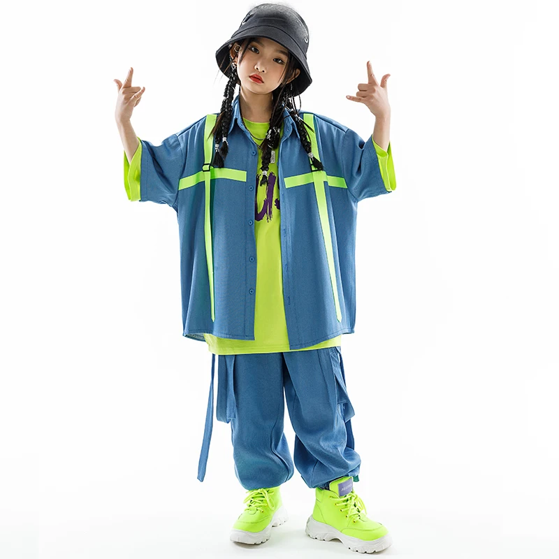 New Ballroom Hip Hop Dance Costumes For Kids Loose Hiphop Kpop Outfits Girls Group Jazz Performance Stage Clothes DN15308