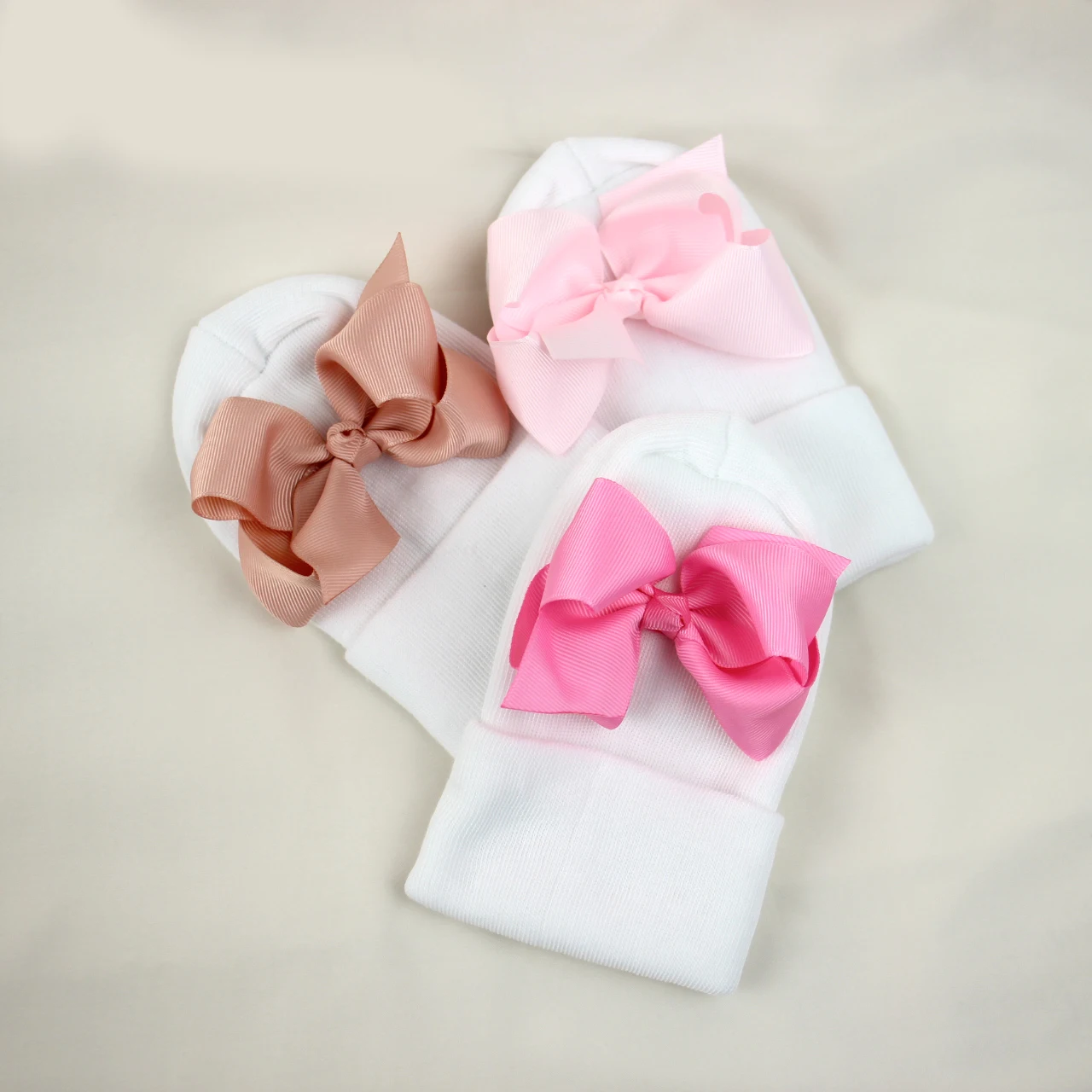 0-6Months Newborn Hospital Hat Warm Beanie with Ribbon Bow Cute Wool Turban Infant Baby Girl Winter Bonnet New Born Knitted Hat 4