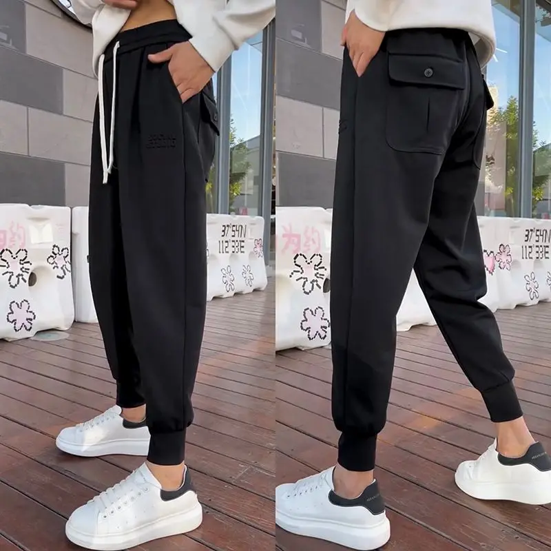 Autumn Winter KPOP Fashion Style Harajuku Slim Fit Sport Sweatpants Loose All Match Thick Casual Pants Solid Pockets Harem Pant