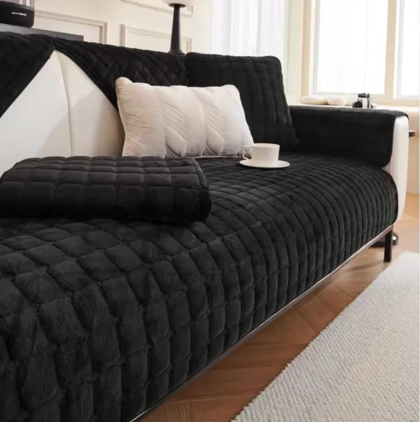 Thickened Plush Sofa Mat Winter Style Anti Slip Seat Cushion Leather Sofa Cushion Cover