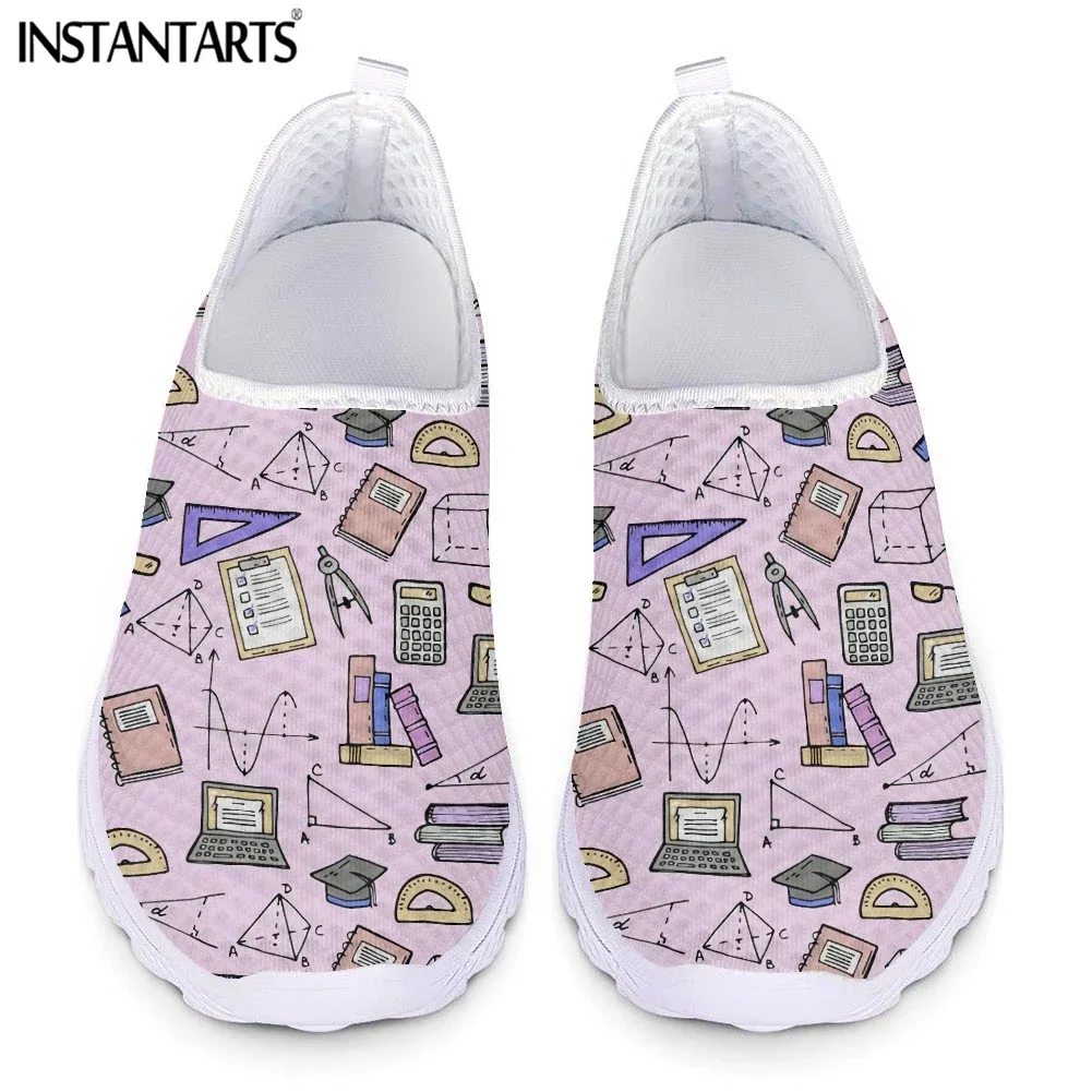 Summer Casual Breathable Slip-on Flat Shoes Math Science Formula Printed Women Mesh Sneakers Light Lazy Loafers