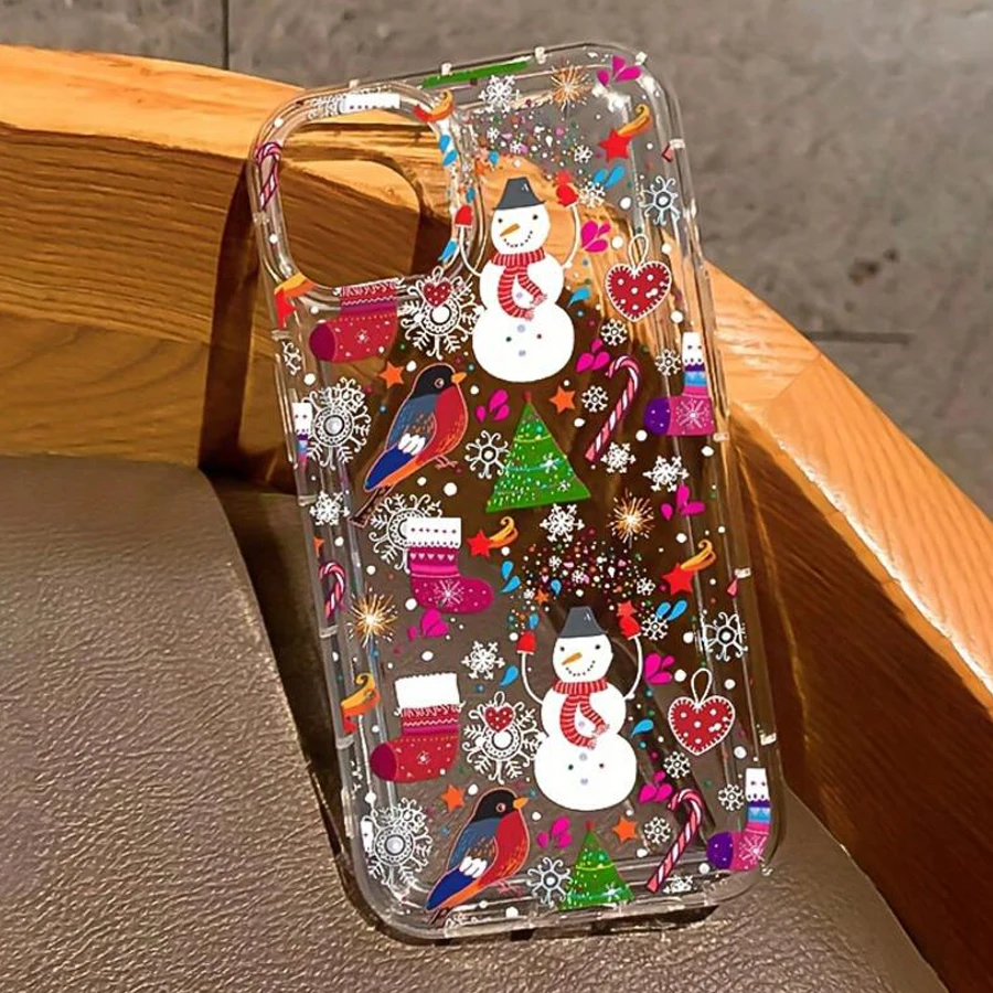 Festive Cartoon Christmas Pattern Clear Phone Case Cover