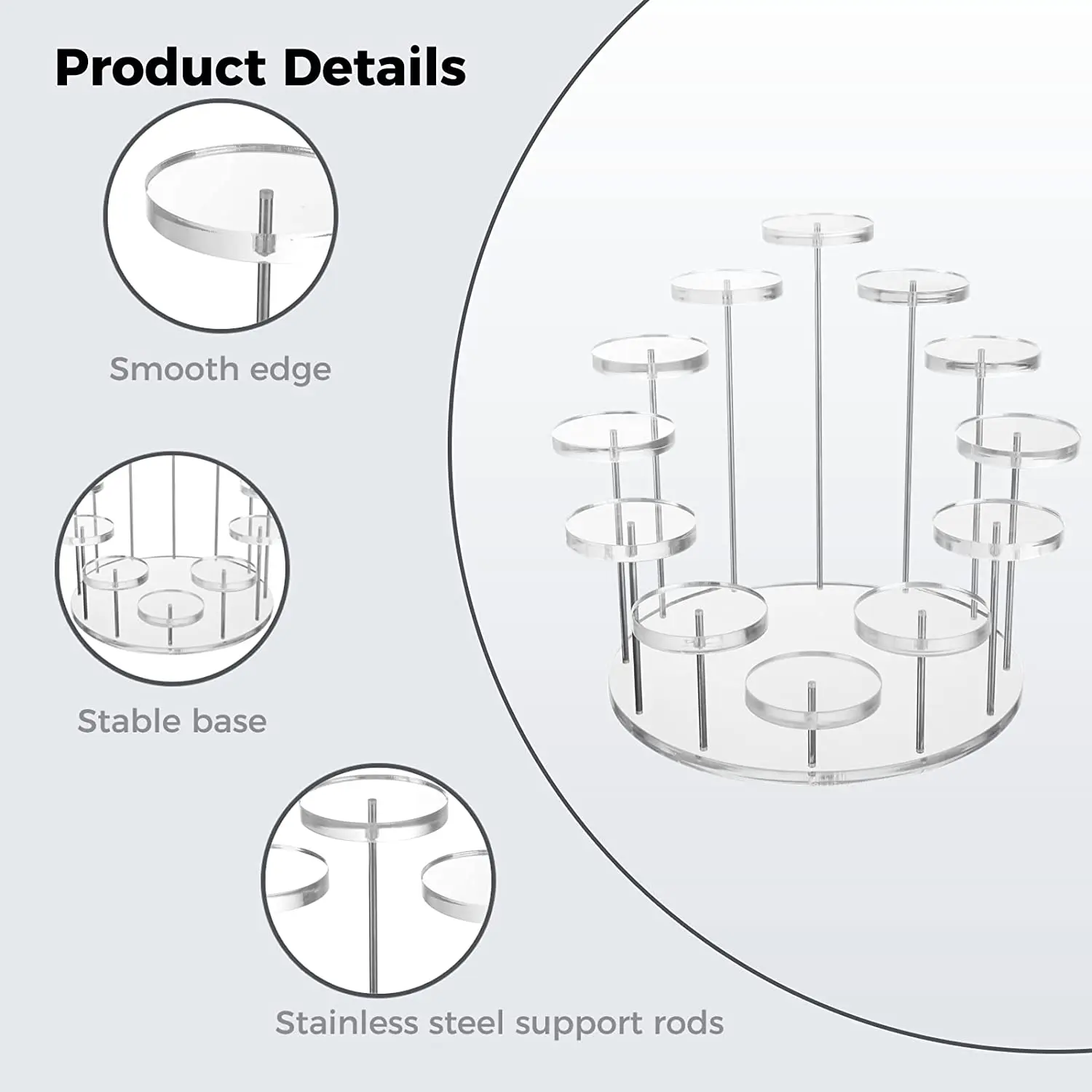 Description Picture 5 of item1 Set Cupcake Stand Acrylic Display For jewelry Cake Dessert Rack Wedding Birthday Party Decoration Tools