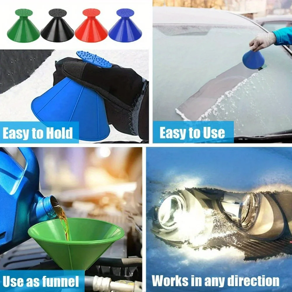 2pcs Ice scraper suitable for all car windshields, practical and portable snow shovel with a funnel-shaped snow scraper.
