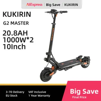 KuKirin G2 Master Scooter elettrico per adulti 52V 20.8Ah E-Scooter pieghevole 1000W * 2 Doppio motore Pneumatici da 10 pollici City Commuter E-Scooter