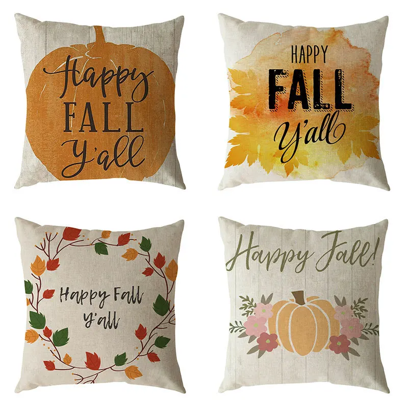 

Autumn Yellow Pumpkin Cushion Cover 18x18 Inches Modern Sofa Pillow Covers Thanksgiving Day Decor Linen Pillowcase For Couch