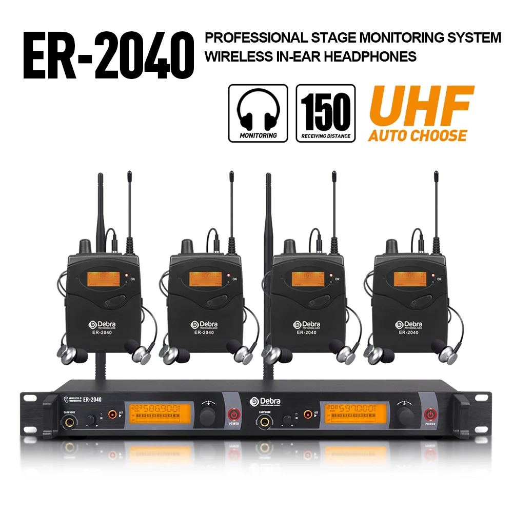 UHF In-Ear Wireless Monitor System ER-2040 with Receiving Distance180m for Stage Performance, Outdoor Singing