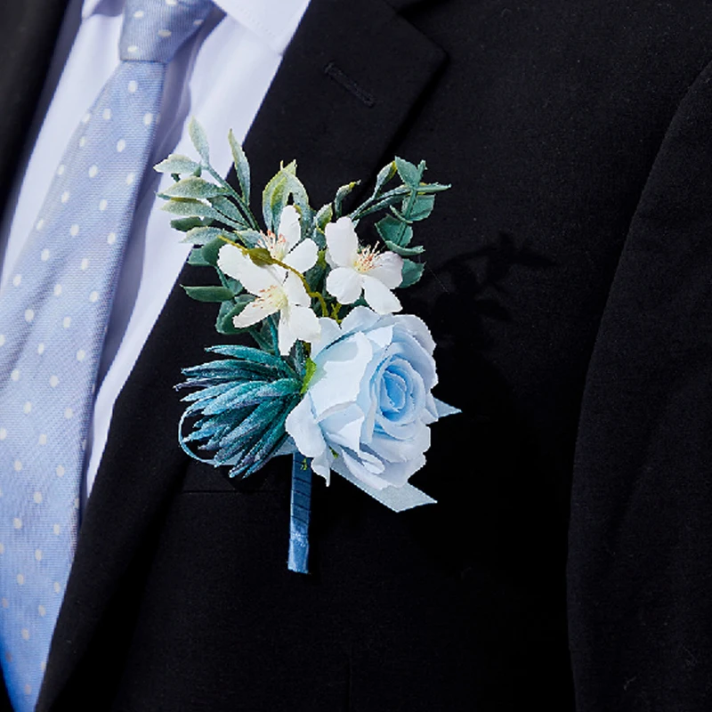 Rikyo Set di 2 fiori di rosa da polso con fiore all'occhiello, fiori di seta per sposa, mano fiore all'occhiello da uomo, topper per torta, decorazioni per torte nuziali, album, feste di
