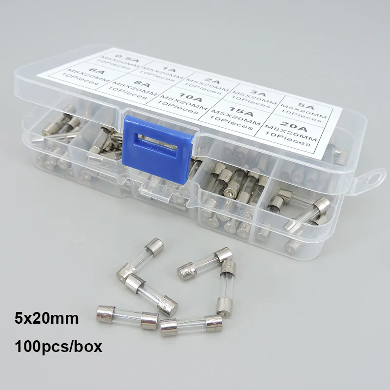 

100Pcs/box 5x20mm Quick Blow Glass Tube Fuse Assorted Kits,Fast-blow Glass Fuses 5x20 0.5A 1A 2A 3A 5A 6A 8A 10A 15A 20A
