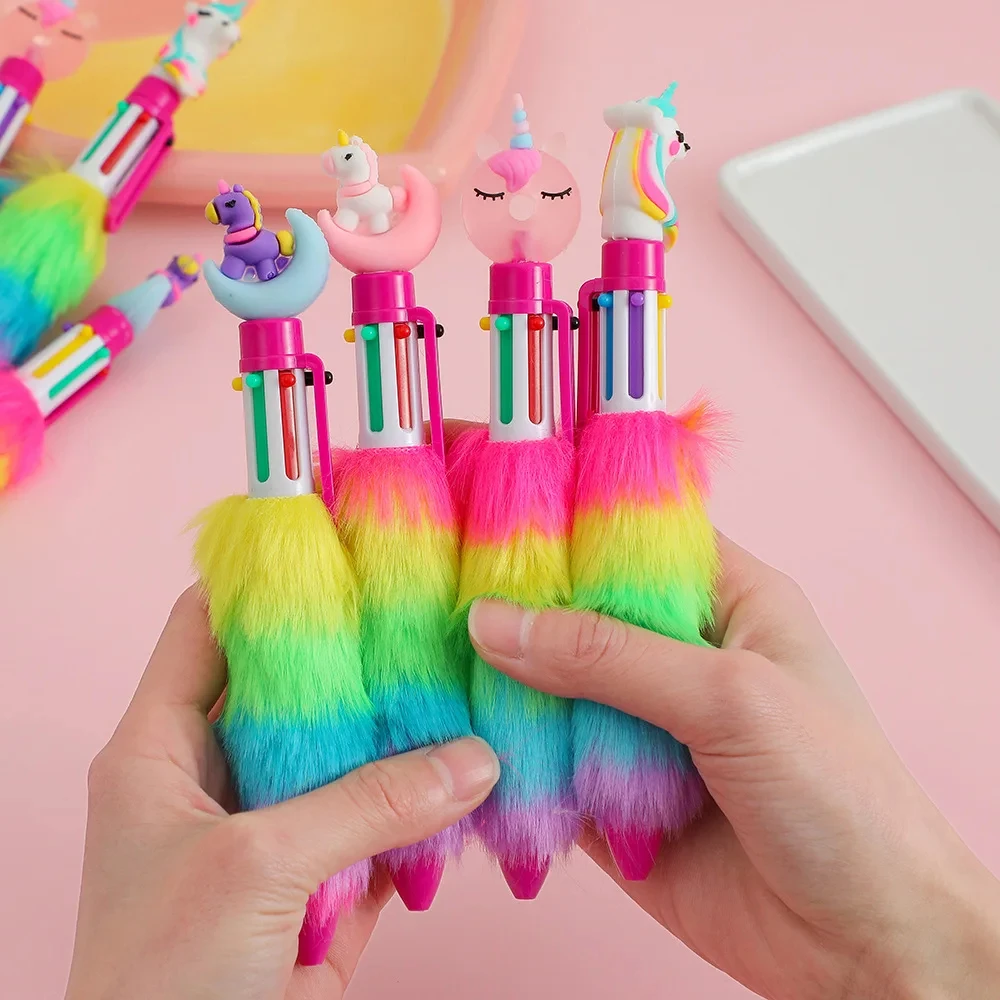 2PCS Kinder Einhorn Plüsch Gel Pen Set 6 Farben Regenbogen Kugelschreiber Cartoon Mädchen Handschrift Werkzeuge für Studenten – Detail 9