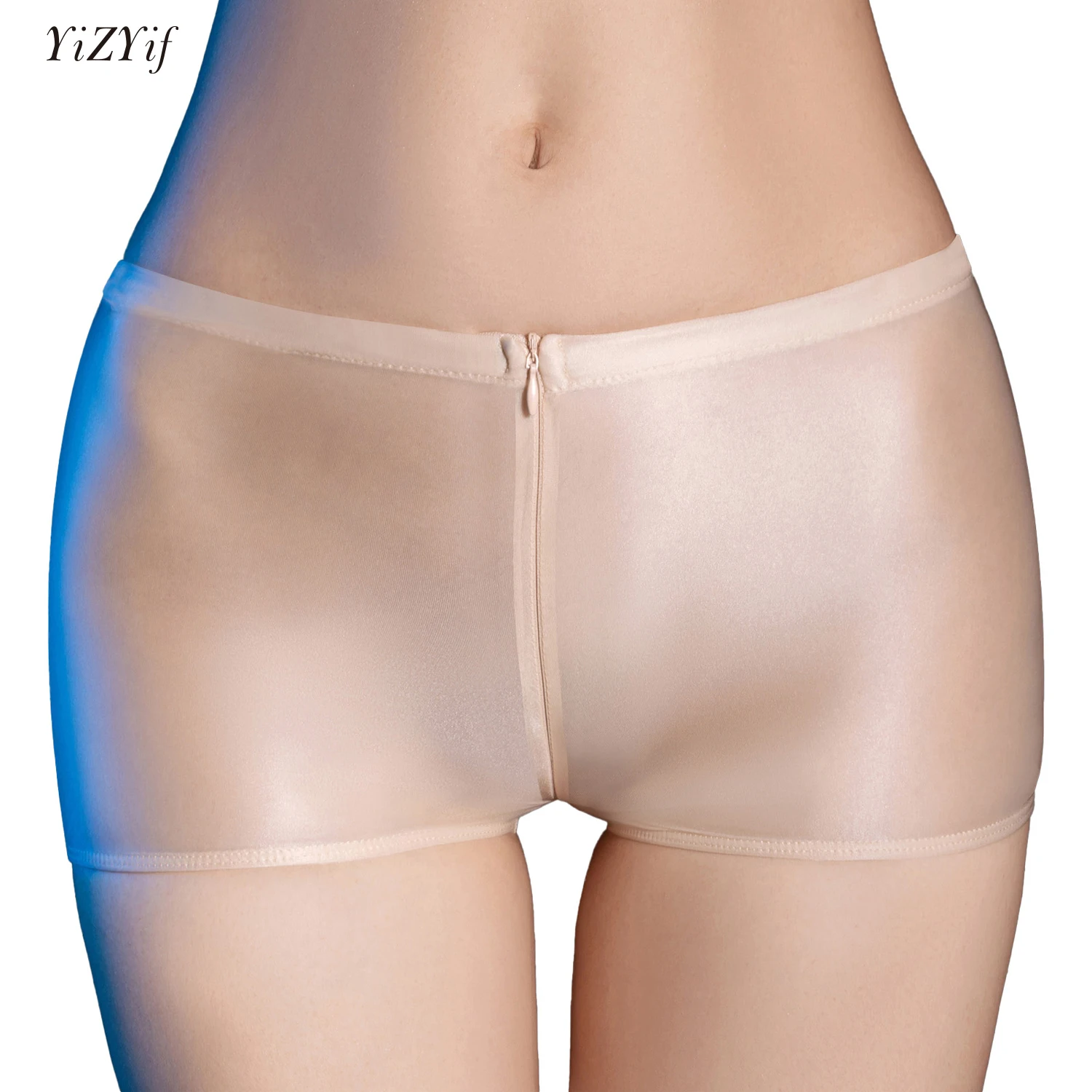 

Glossy Zipper Crotch Boyshorts Briefs Women Sexy Panties Tanga Underwear Lingerie Low Rise See-Through Sheer Underpants Female