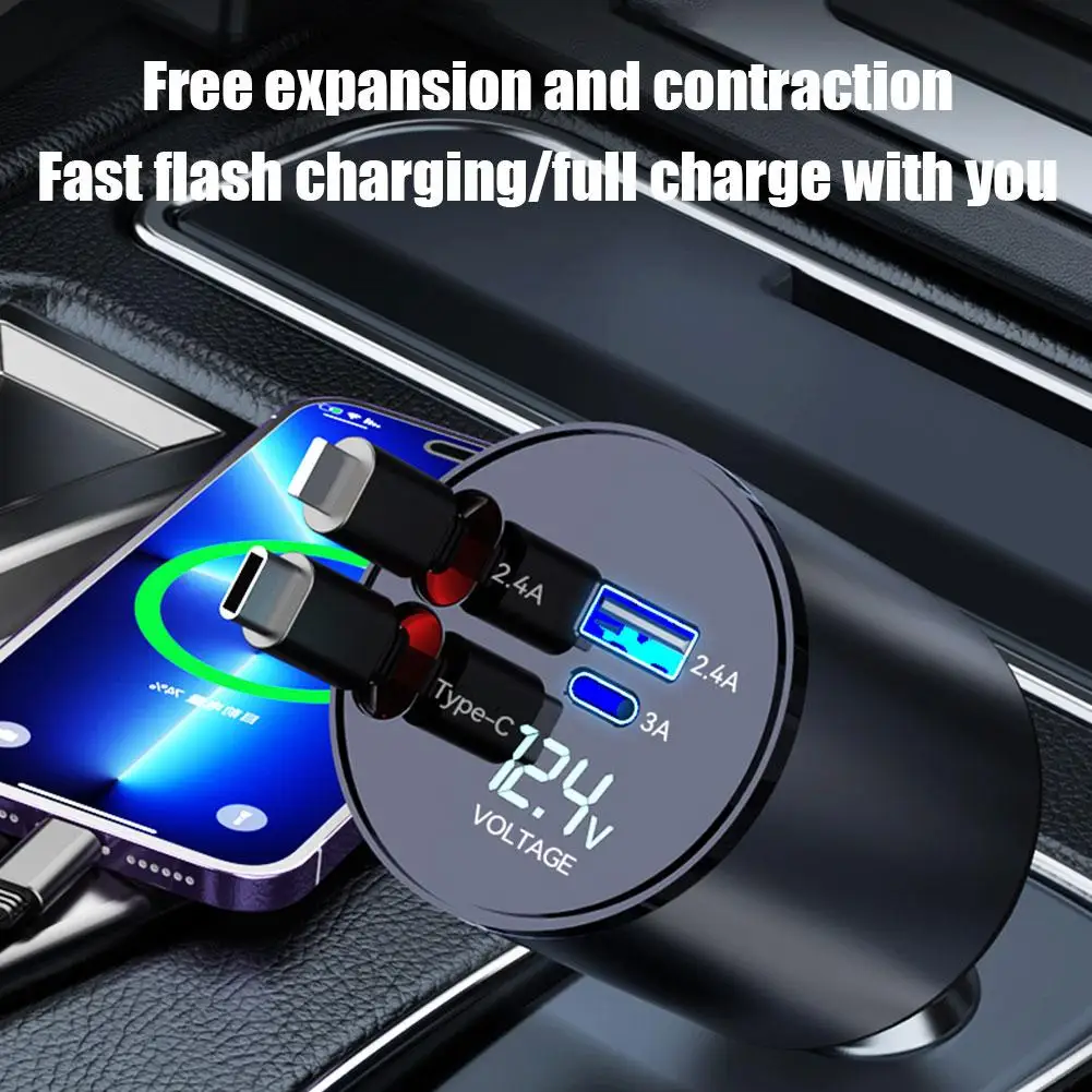 AXFEE Chargeur Voiture Rétractable 100W, Chargeur Téléphone 4 en 1, Allume  Cigare USB avec Câble de 80cm, Prise Adaptateur Voiture Rapide pour Samsung  S23/S22, i-Phone 15 Pro Max 14/13/12 i-Pad Pro 