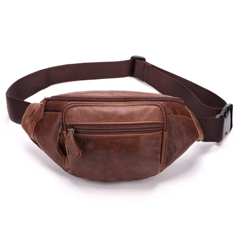 New Men Genuine Leather Waist Packs Male Travel Fanny Pack Belt Bag Phone Pouch Bags Small Leather Pouch