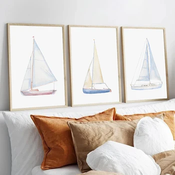 Sailboat Nautical Coastal Beach Posters and Prints Canvas Painting Nursery Wall Art Pictures for Living Room Home Decor Cuadros