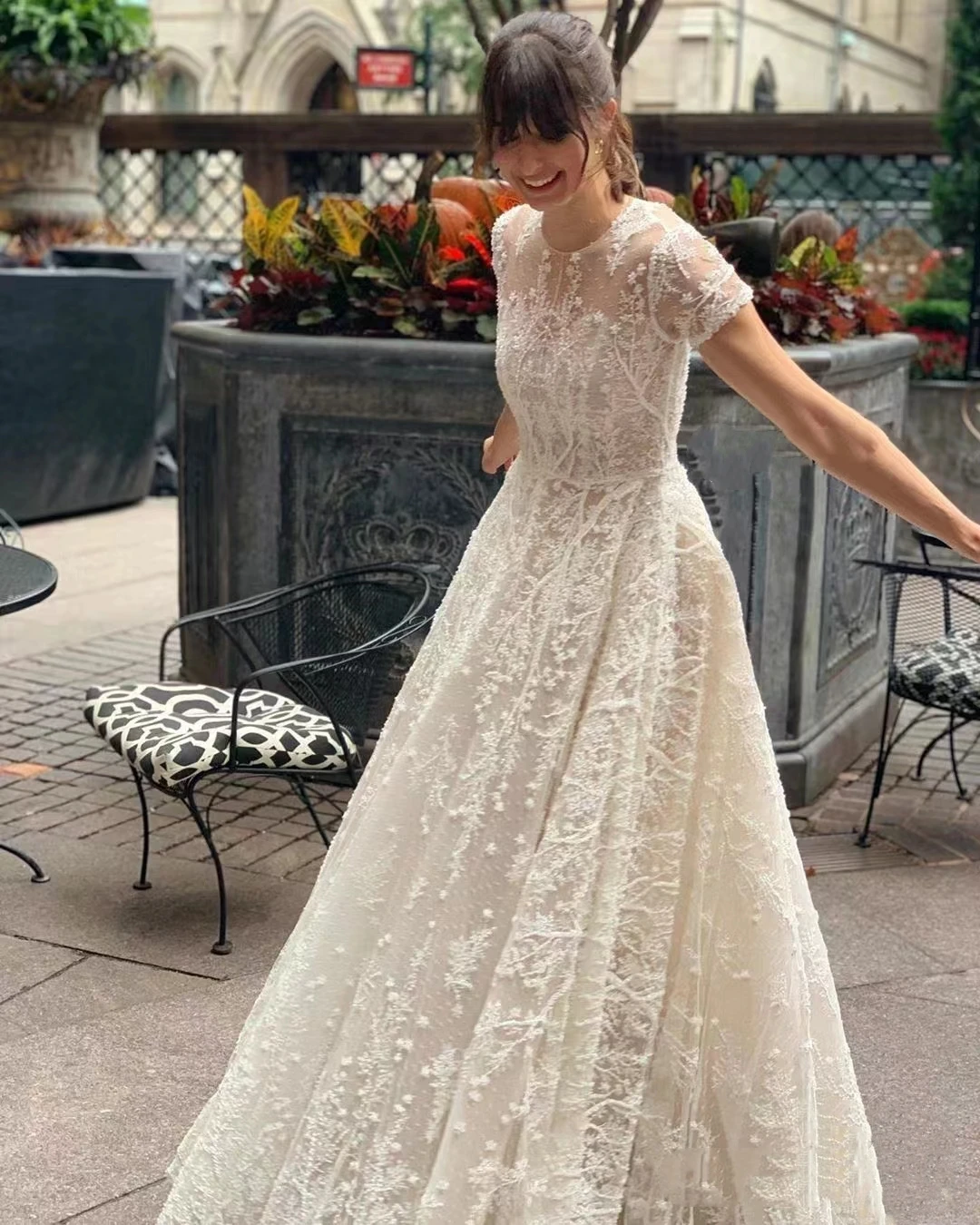 Bohemia Vintage Wedding Dresses O-Neck Short Sleeves Bridal Gowns Lace Appliques A-Line Robes Vestidos De Novia Customized 2025 4