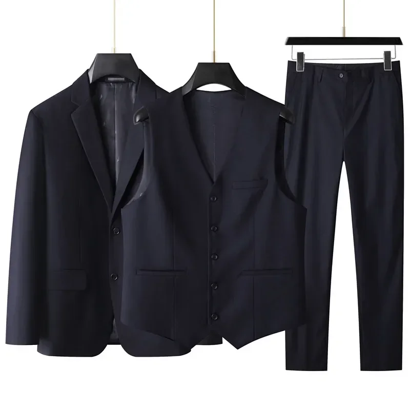 Mens Suit Large size men's suit suit + vest +trousers plus fat plus business formal suit coat wedding dress three-piece set