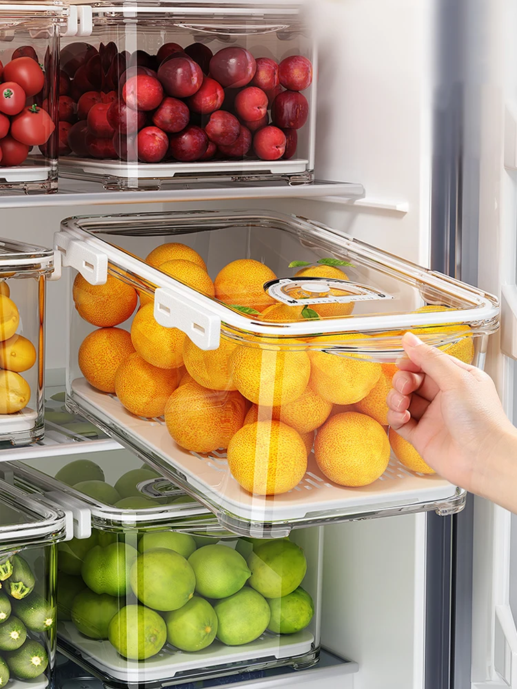 Frigo Organisateur , 1 pièce Réfrigérateur Organisateur , Frigo  Organisateurs Et Stockage Transparent Avec Poignée & Couvercle , fruit  Conteneurs Pour