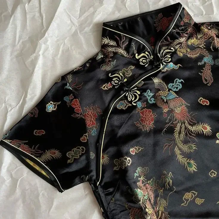 Short Sleeve Tang Clothes Traditional Qipao Tops Chinese Style Costume Lady Fashion Jacquard Blouse Women Satin Cheongsam Shirt