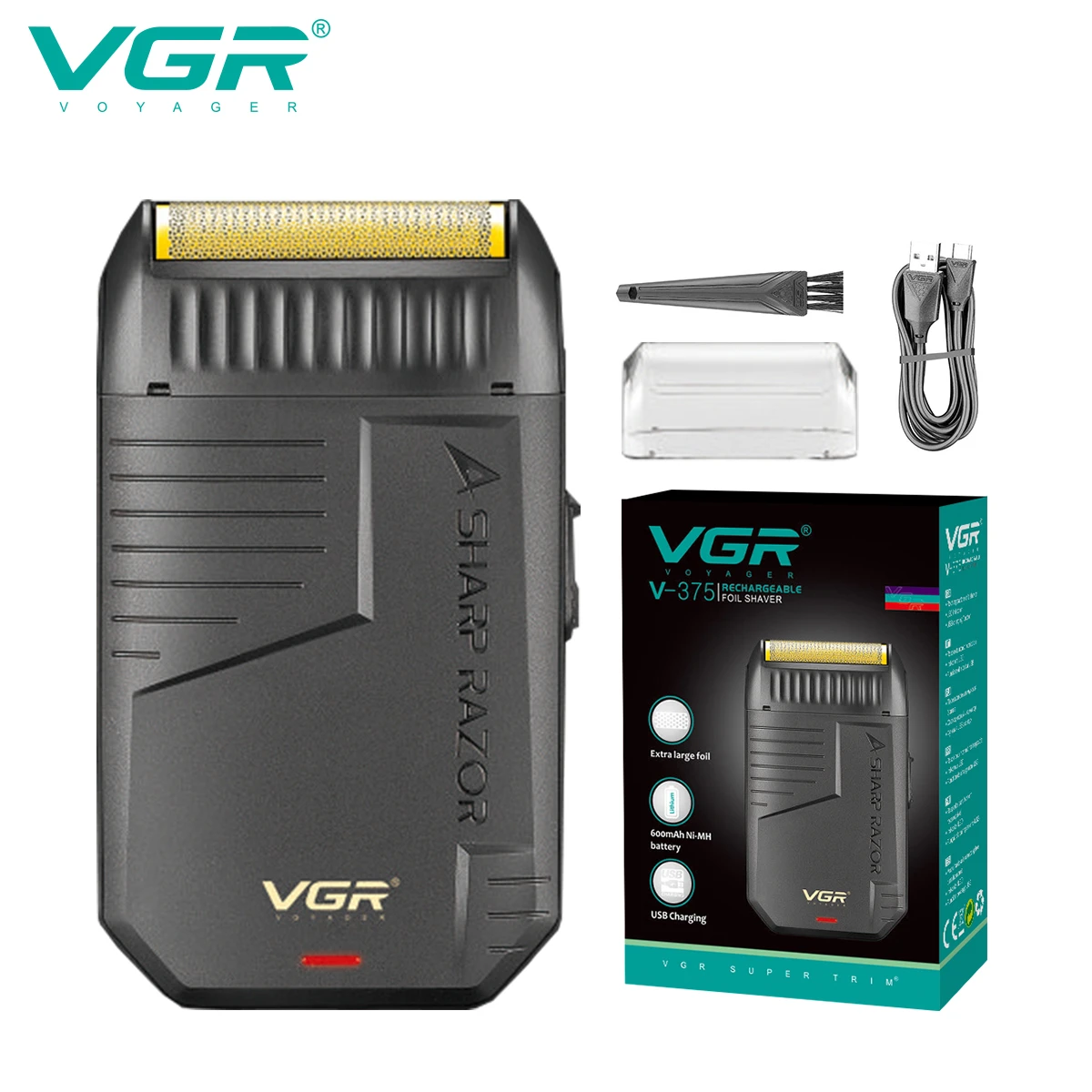 VGR V-375 Rasoir Tondeuse Électrique Homme – Tondeuse Barbe Professionnelle Rechargeable 2-en-1, Finition Précise, Rasoir Réciproque 1