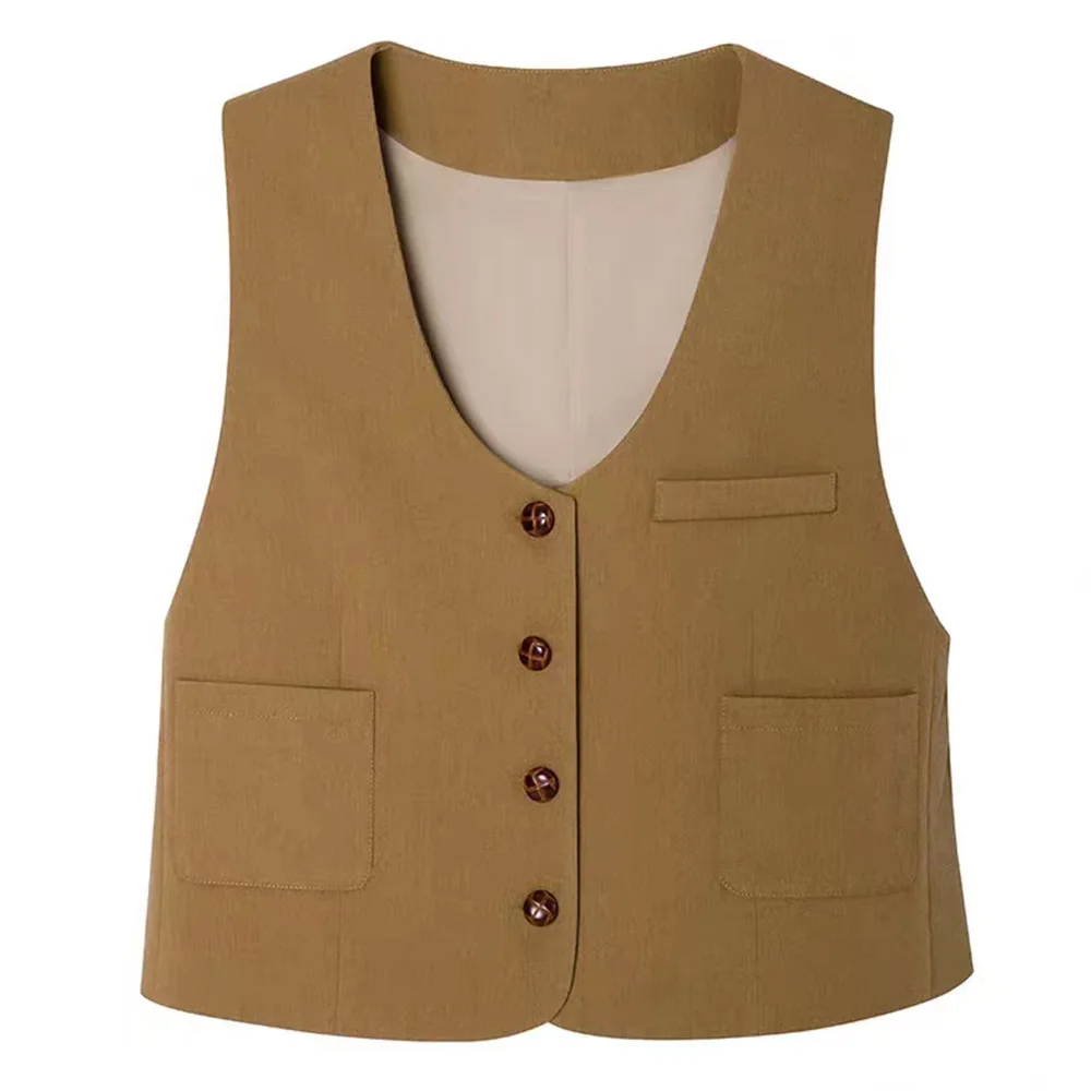 

Retro British Style V-neck Suit Vest Jacket Female 2023 New French Temperament Layered Short Waistcoat Vest