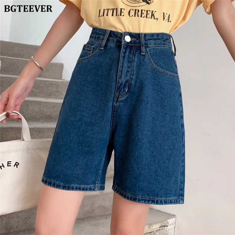 nike dri fit shorts BGTEEVER Casual Loose Women Wide Leg Jeans Shorts 2022 Spring Summer Chic Pockets High Waist Ladies Denim Shorts compression shorts Shorts