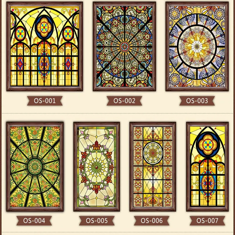 size electrostatic frosted stained glass window film church foil door stickers PVC window stickers