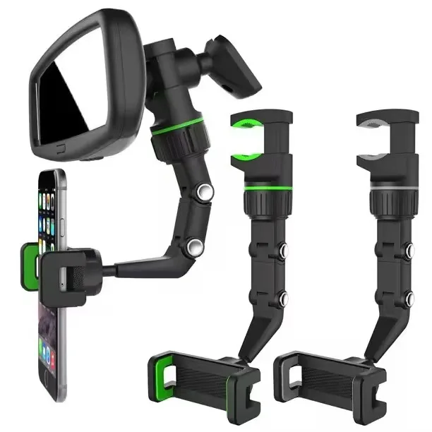 XiJiefa Soporte Multifuncional Para Coche: Fijación Segura En Salpicadero, Retrovisor O Parasol – Giro 360º – Para Móviles De 4 A 7 Pulgadas