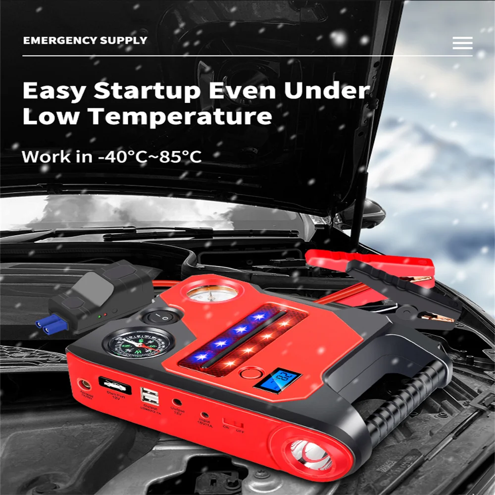 4 In 1 2000A Jump Starter Power Bank 16000mAh 150PSI Air Compressor Tire Pump Portable Charger Car Booster Starting Device
