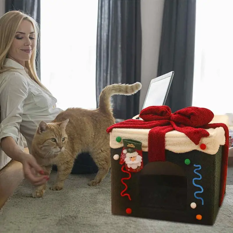 

Christmas Cat Cave Bed Washable And Soft Dog Bed With Detachable Pillow Convenient To Clean For Pet Cat Kitten Dog Puppy