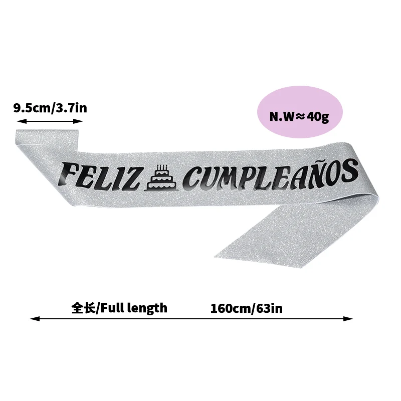 Feliz Cumpleanos Ribbon Fashion Gold Scallion cloth bronzed monogram shoulder Strap Birthday party decoration supplies