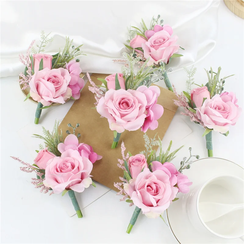 Weißer Bräutigam Boutonniere Blumen für Mensuit Künstliche Blume Seide Rose Männer Brosche Blumen Pins Ehe Dekoration 2 Stück – Detail 7