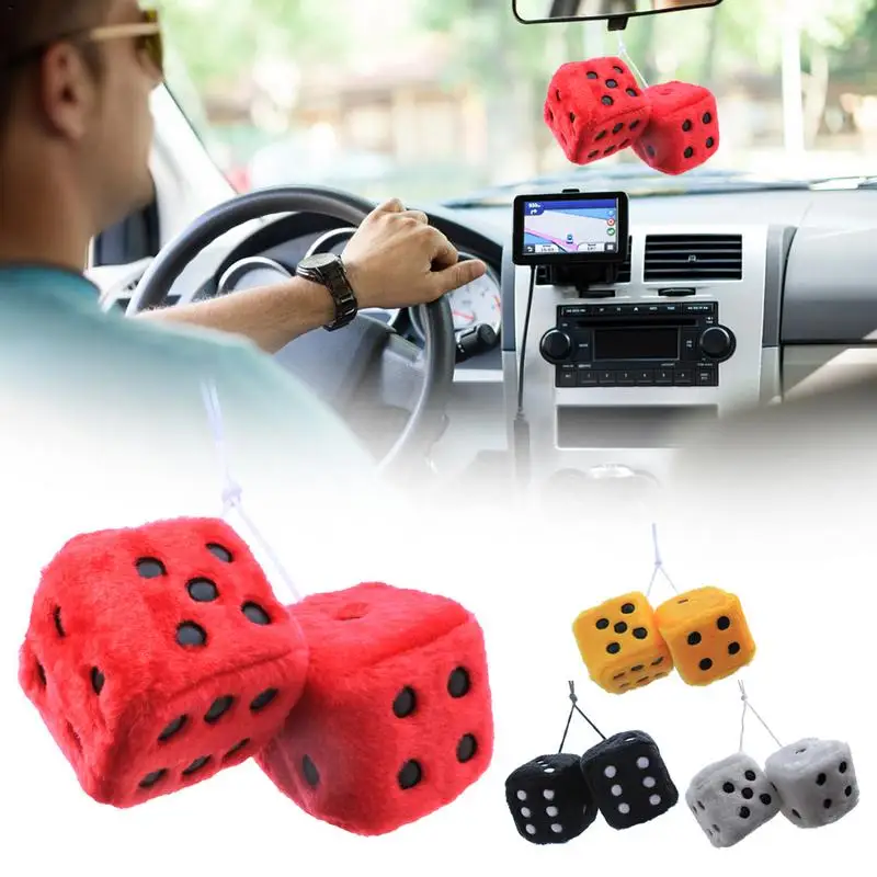 

Car Pendant Car Dice Ornaments Pair Of Dice Car Decorations Fuzzy Dices Nostalgic Soft Dice With Dots For Car Mirror Key Chain