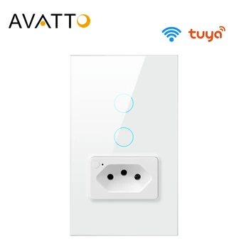 소켓, 터치 센서 인터럽터가있는 AVATTO Tuya Brazil WiFi 벽 스위치 Alexa Google 홈으로 1/2gang 스마트 라이트 스위치 작동