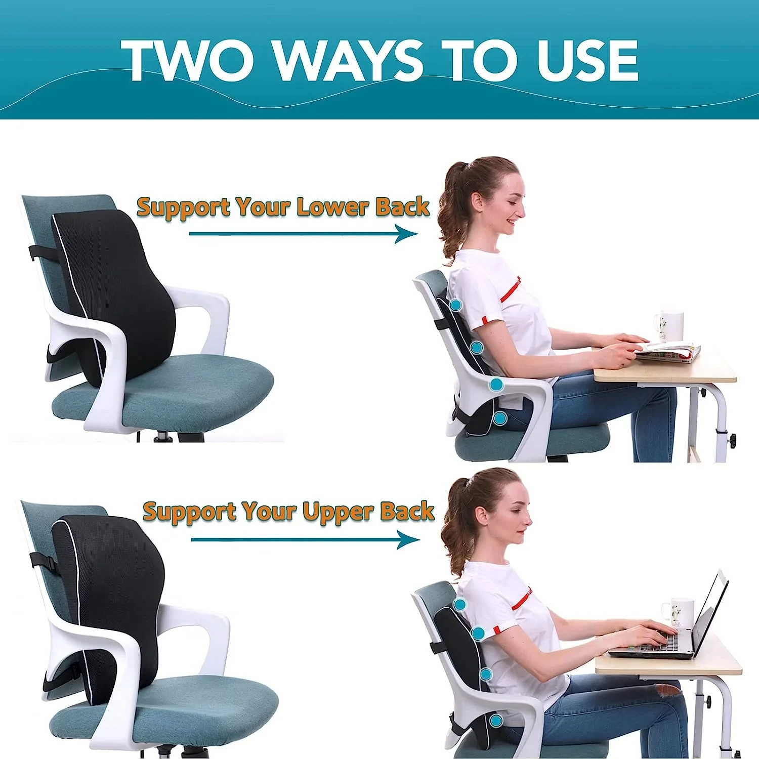 Ergonomic Memory Foam Lumbar Support Cushion for Office Chairs and Car Seats