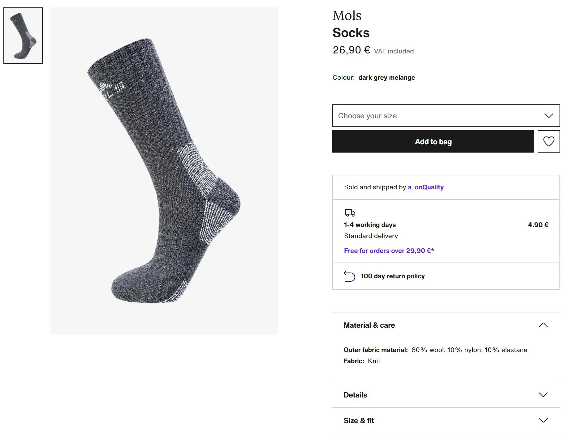 

1 Pair Winter 80% Merino Wool Thick Work Socks Men's Socks
