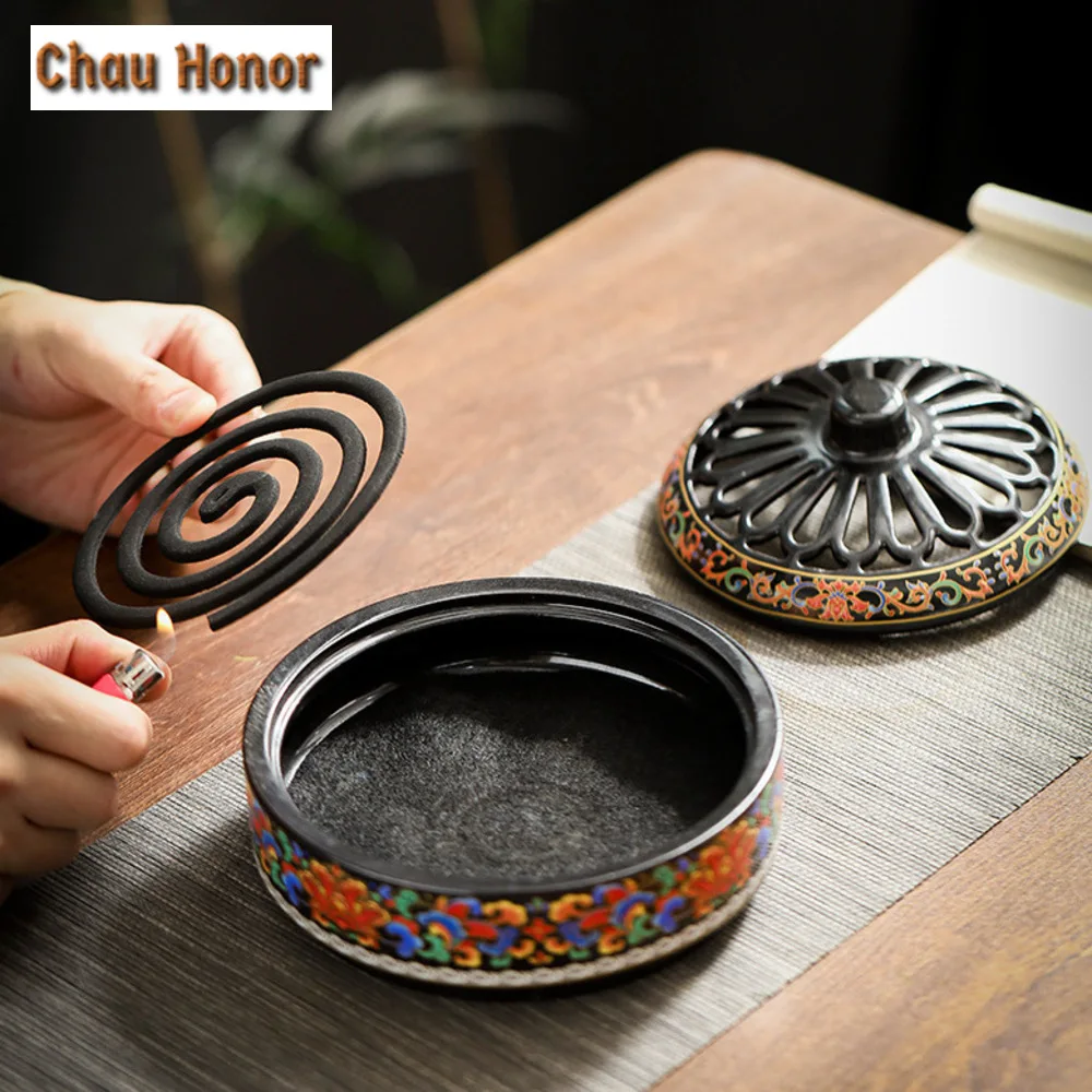 Large Enamel Cloisonne 12 Hour Incense Holder Luxury Diffuser Household Scented Aromatic Candles Zen Tea Items Equipment Craft
