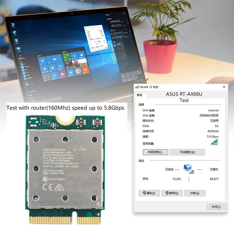 SCLS Wifi7 QCNCM865 Bluetooth 5.4 Wireless Network Card Tri Band 2.4G/5G/6Ghz Network 5800M M.2 NGFF Wireless Adapter
