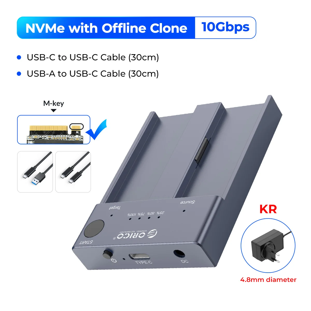ORICO M.2 NVMe クローナー デュアルベイ NVMe USB C から NVMe