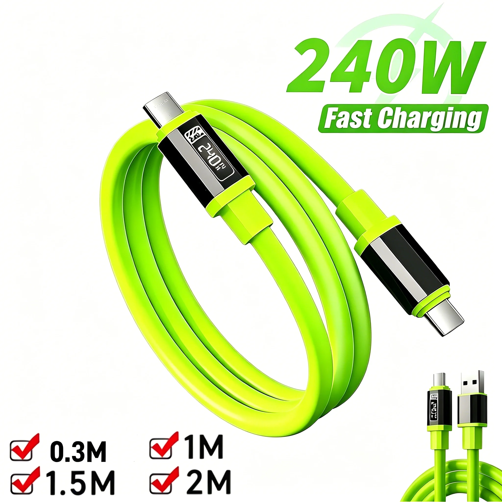 고출력 240W 두꺼운 USB-C 충전 케이블, PD3.0 고속 충전 및 안정적인 ..