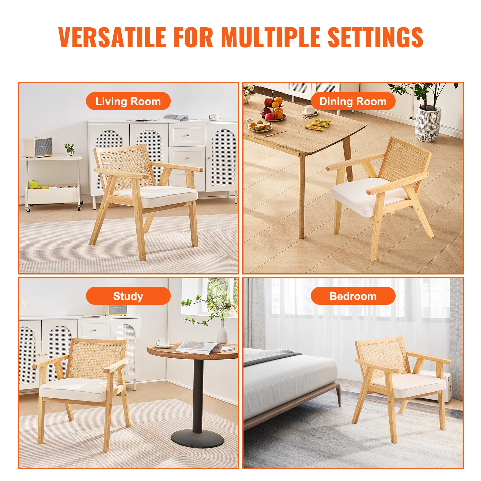 VEVOR Rattan Dining Chairs Mid Century Modern Dining Chair Upholstered Velvet Accent Rattan Chair for Living Room Bedroom Office