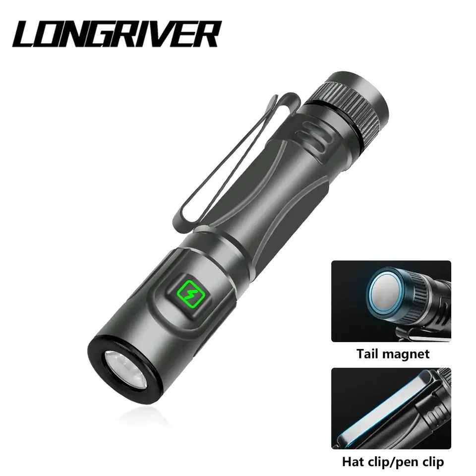 LONGRIVER Mini Portable LED Flashlight BL-M72 Built-in Battery Torch With Pen Clip Tail Magnet USB Rechargeable Outdoor Lantern