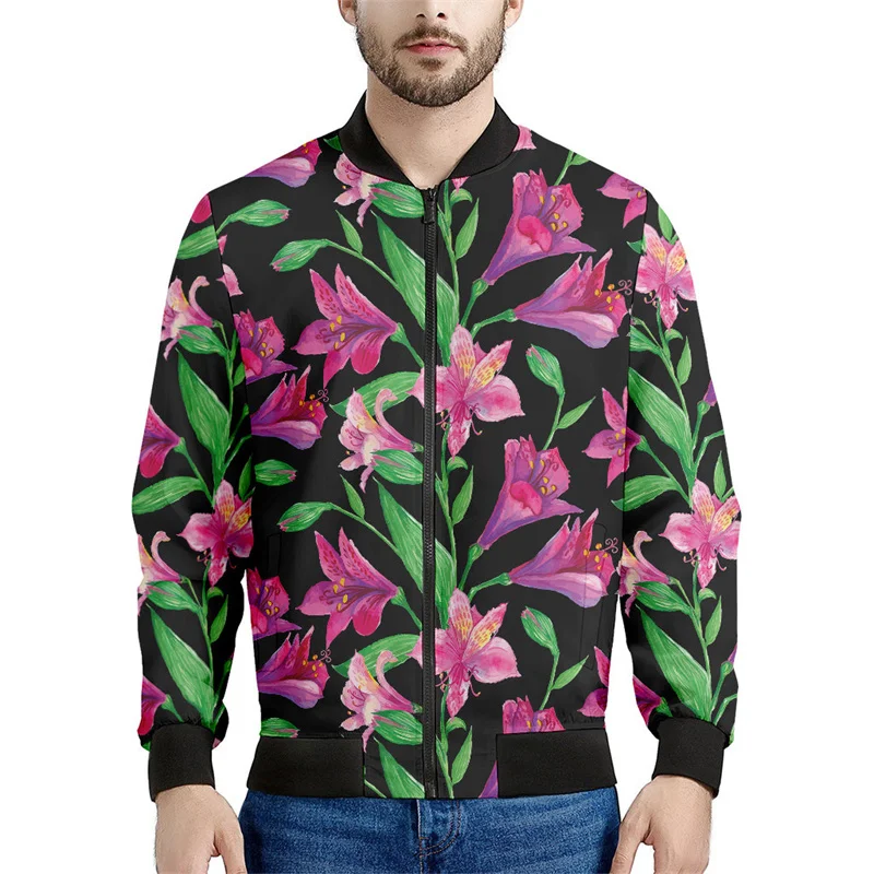 thumbnail image 1 of Chaqueta con cremallera con estampado de flores de narciso y lirio para hombre, sudadera informal de manga larga con estampado 3D de plantas, abrigo de calle, chaquetas holgadas, 1 of 5